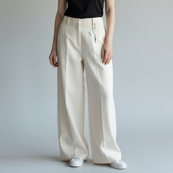 NWT Express Wide Leg High Rise Pants Ivory Chevron Women's Size 12R Lined Casual - Picture 1 of 9